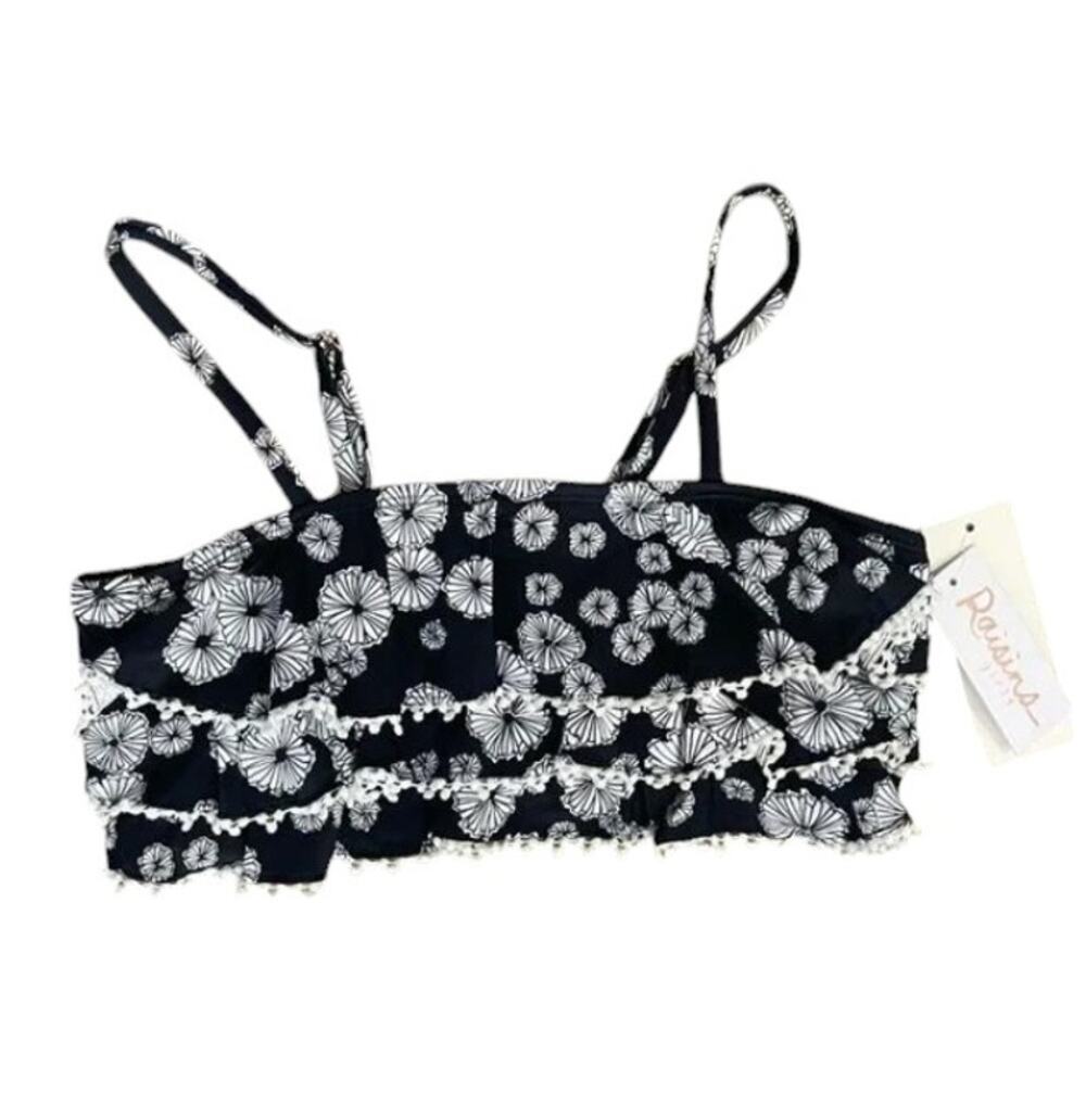 2 For $5 Sale  Raisins Girls Black  And White Floral Swim Bikini Top SZ 12 NWT